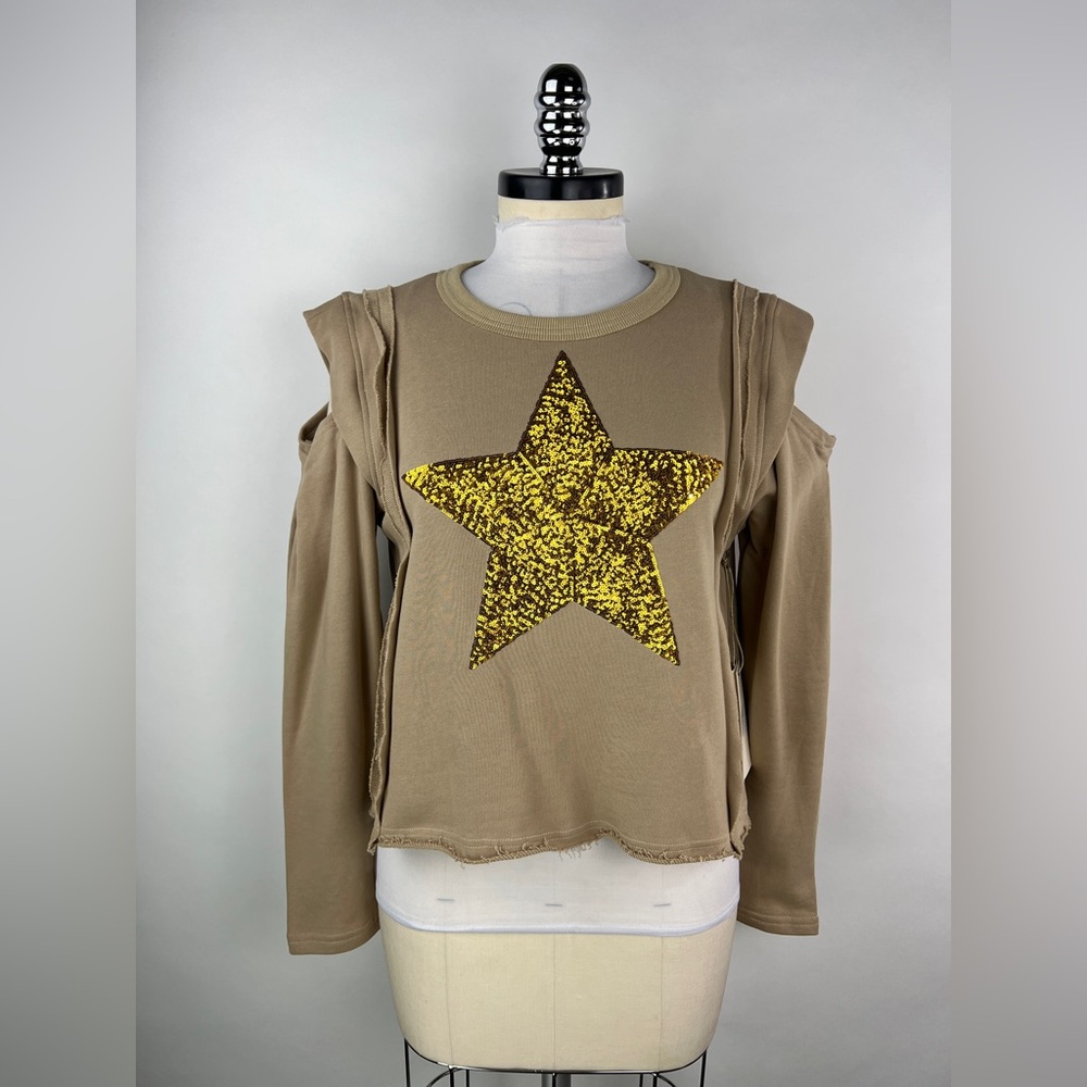💚 3236. Terry Cut Out Sleeves Star Sweatshirt
